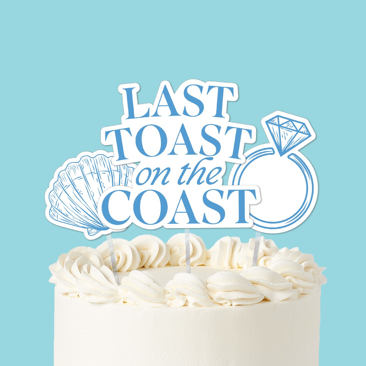 Big Dot of Happiness Last Toast on the Coast Cake Topper Set, Beach Bachelorette and Coastal Bridal Shower Decor with Ring and Seashell Designs – 3 Ct